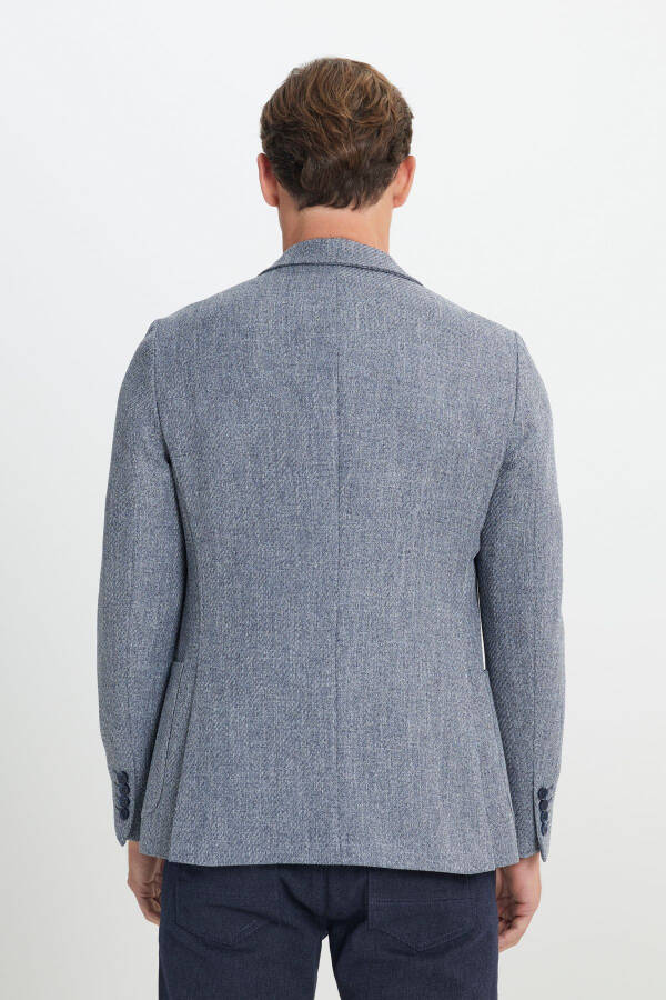 Slim Fit tor kesilgan mono yoqali naqshli cho'ntakli to'q ko'k ko'ylak - 6