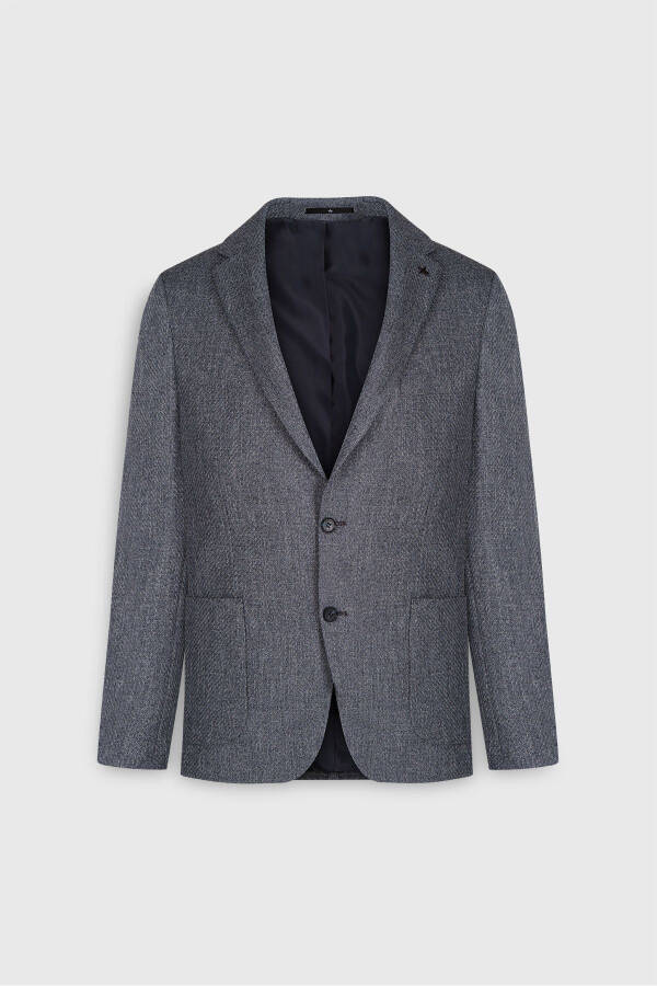 Slim Fit tor kesilgan mono yoqali naqshli cho'ntakli to'q ko'k ko'ylak - 7