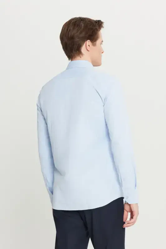 Slim Fit Tor kesim Klassik Yoqa Armürlü Och Ko'k Ko'ylak - 5