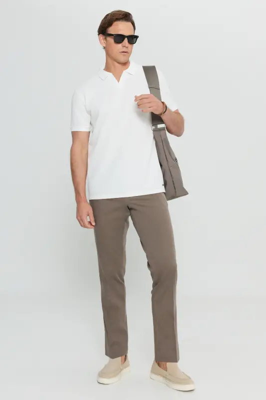 Slim Fit Tor Kiyimli Polo Yoqali Jakarli Cho'ziluvchan Oqish T-ko'ylak - Oqish - 2