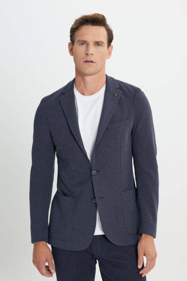 Slim Fit Tor ko'krak cho'ntakli naqshli tor yaka. - 3