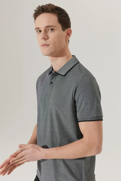 Slim Fit tor koʻylak yoqali qisqa yengli oddiy futbolka - 3