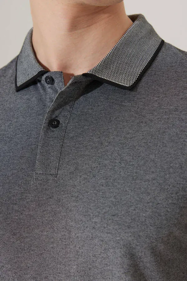 Slim Fit tor koʻylak yoqali qisqa yengli oddiy futbolka - 4