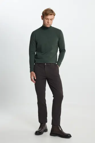 Slim Fit Tor qilingan Paxta Elastik Armür Yon cho'ntak Jigarrang Shim - 5