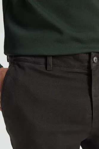 Slim Fit Tor qilingan Paxta Elastik Armür Yon cho'ntak Jigarrang Shim - 6
