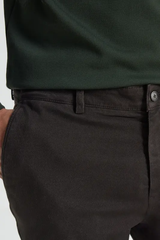Slim Fit Tor qilingan Paxta Elastik Armür Yon cho'ntak Jigarrang Shim - 6