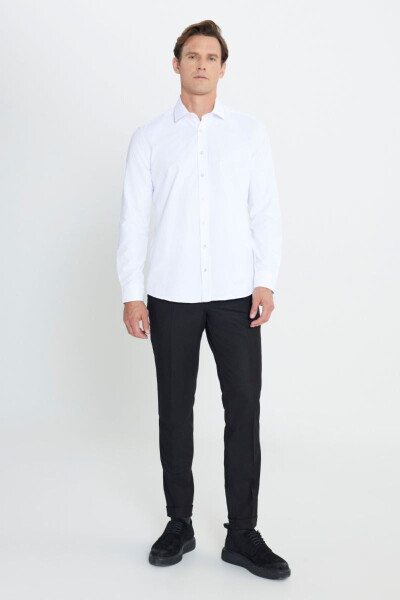 Slim Fit Tor Qisqich Klassik Yoqali Armürli Oq Ko'ylak - 2