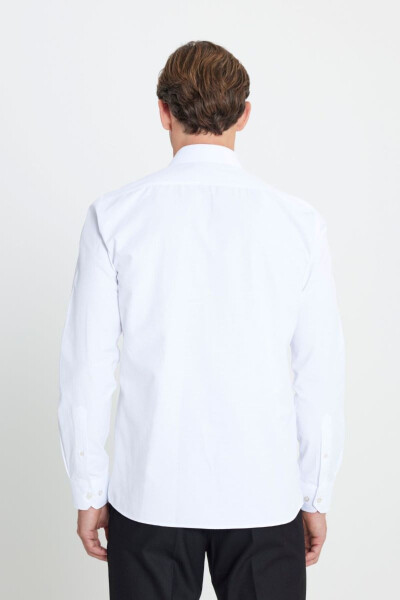Slim Fit Tor Qisqich Klassik Yoqali Armürli Oq Ko'ylak - 6