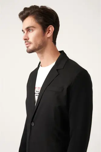 Slim Fit tor, yag'on yoq, bitta tugmali yoqa bilan erkaklar trikо paltosi - AVVA (1)