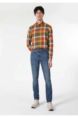 Slim Fit to'rtburchak sari erkaklar uzun yengli ko'ylak - 3