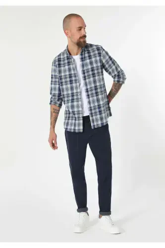 Slim Fit to'rtdagi ko'k rangli erkaklar uchun uzun yengli ko'ylak - 1