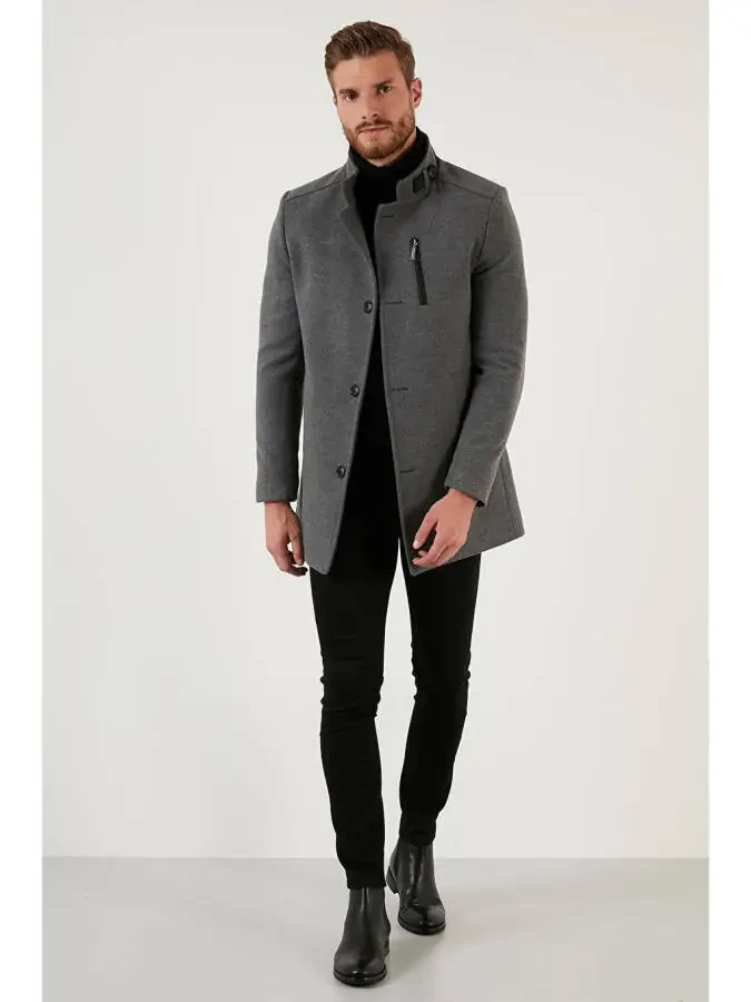 Slim Fit Tugmachali Tik Yaka Kashemir Palto 5840099 - 3