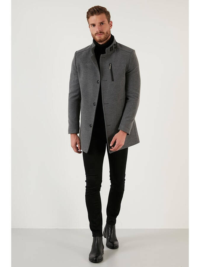 Slim Fit Tugmachali Tik Yaka Kashemir Palto 5840099 - 10