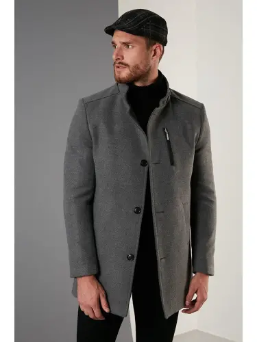 Slim Fit Tugmachali Tik Yaka Kashemir Palto 5840099 - 3