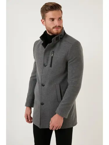Slim Fit Tugmachali Tik Yaka Kashemir Palto 5840099 - 6