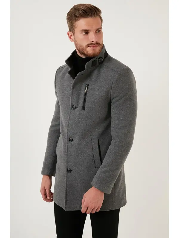 Slim Fit Tugmachali Tik Yaka Kashemir Palto 5840099 - 6