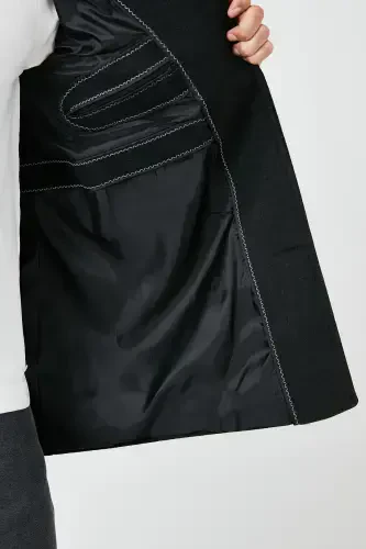 Slim Fit Tugmali Tik Yoqali Kaşmir Palto Erkaklar Paltosi 5840099-FÜME - 6