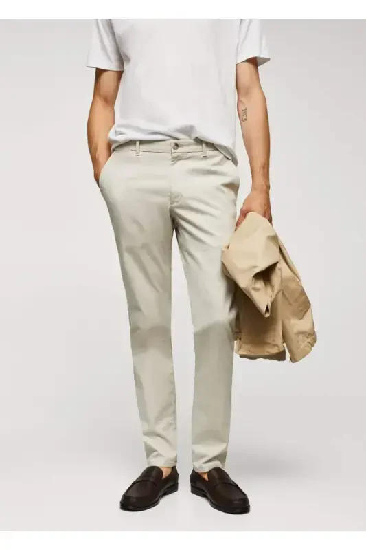 Slim fit twill chino pants - Sand Beige - 1