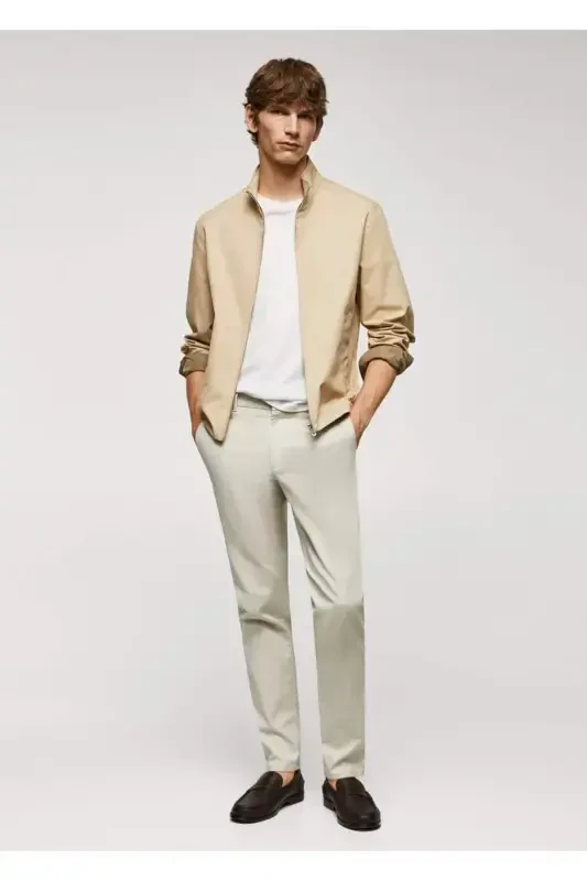 Slim fit twill chino pants - Sand Beige - 2