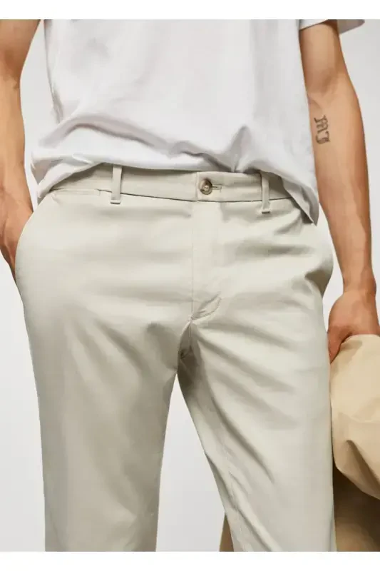 Slim fit twill chino pants - Sand Beige - 7