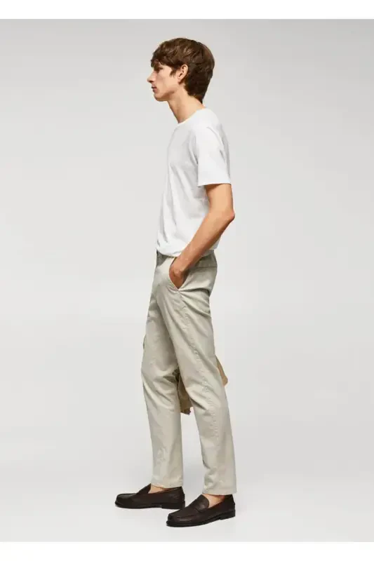 Slim fit twill chino pants - Sand Beige - 8