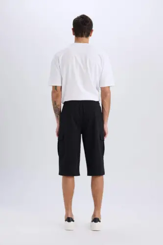 Slim Fit узкие брюки карго с карманами, однотонные базовые бриджи-шорты - черные - 1