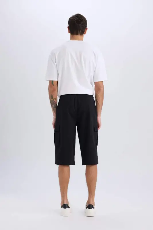 Slim Fit узкие брюки карго с карманами, однотонные базовые бриджи-шорты - черные - 1