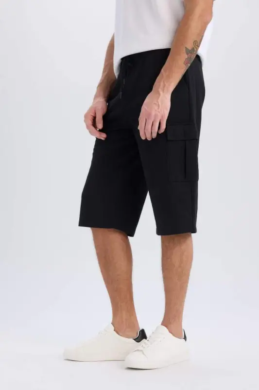 Slim Fit узкие брюки карго с карманами, однотонные базовые бриджи-шорты - черные - 5