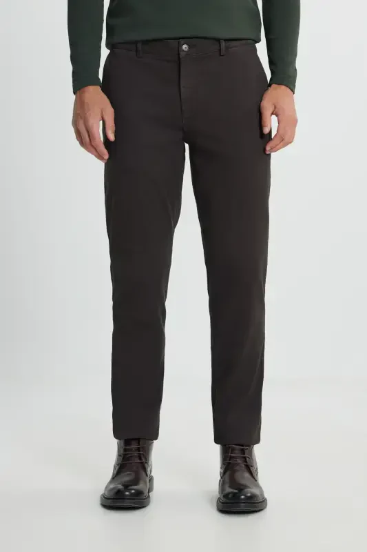 Slim Fit Узкие хлопковые эластичные брюки твил с боковыми карманами коричневого цвета - ALTINYILDIZ CLASSICS