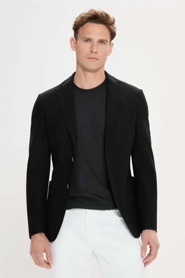 Slim Fit Узкий Крой Однобортный Воротник 100% Хлопок С Рисунком - 1