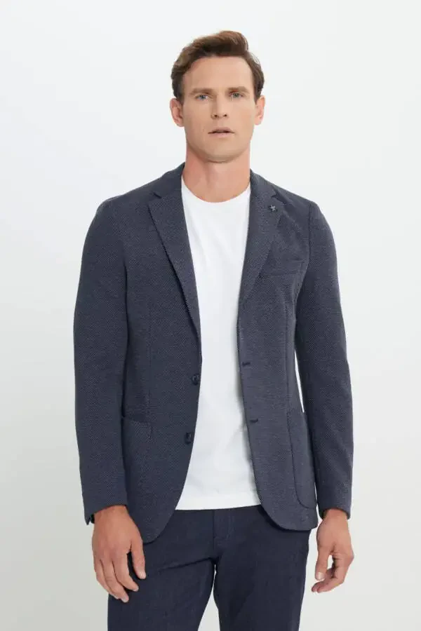 Slim Fit Узкий Крой Однобортный Воротник С Узором Накладной Карман L - 1