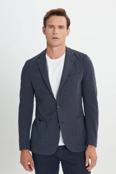 Slim Fit Узкий Крой Однобортный Воротник С Узором Накладной Карман L - 3