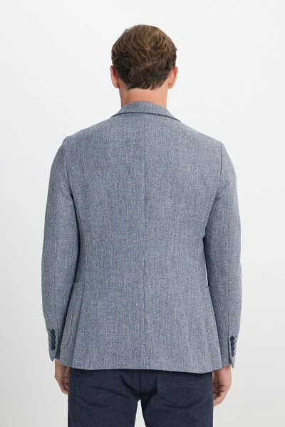 Slim Fit Узкий крой Пиджак с одним лацканом и узором, темно-синий с накладными карманами. - 6