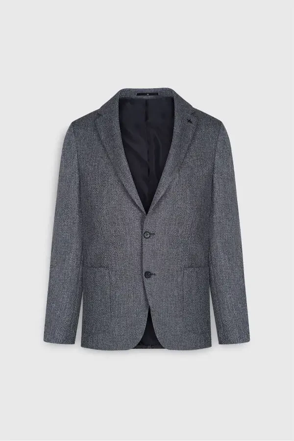 Slim Fit Узкий крой Пиджак с одним лацканом и узором, темно-синий с накладными карманами. - 7