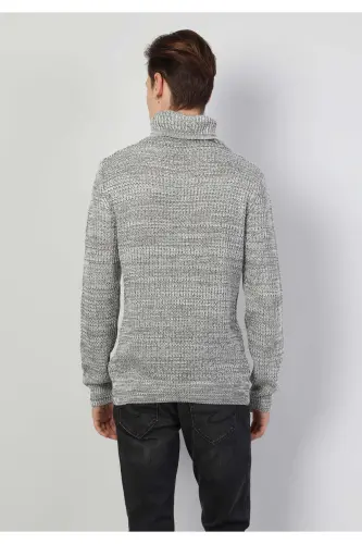 Slim Fit V-bo'yinli erkaklar uchun kulrang melanj sviter - COLIN'S (1)
