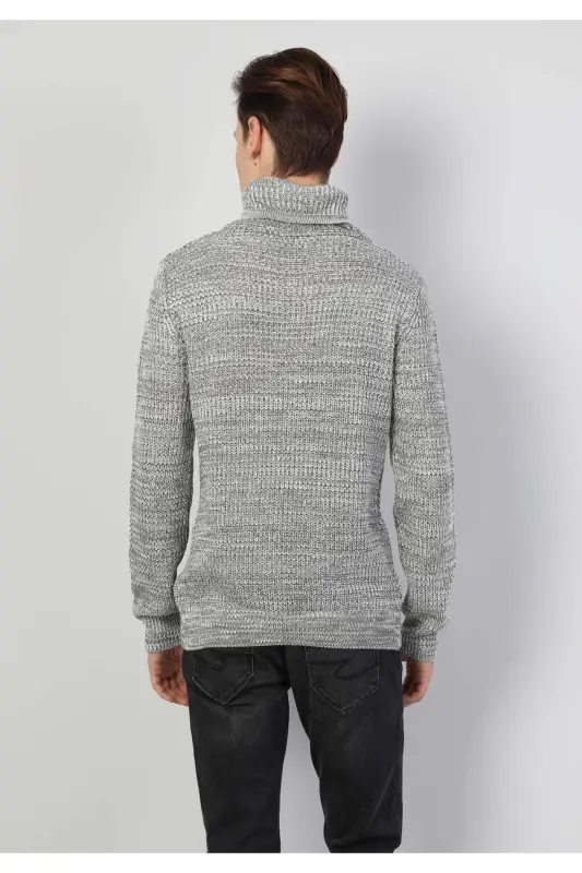 Slim Fit V-bo'yinli erkaklar uchun kulrang melanj sviter - 2