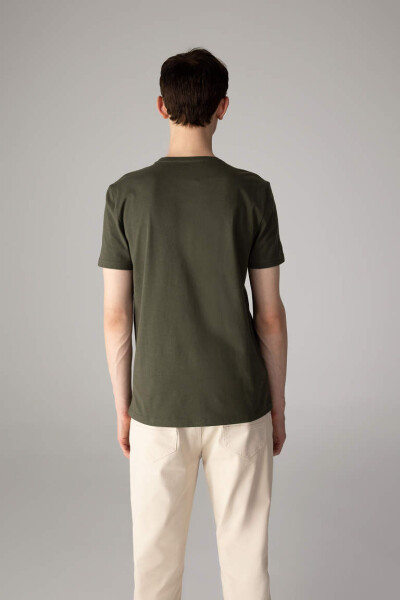 Slim Fit V-Neck Basic Short Sleeve 100% Cotton T-Shirt Khaki - 4