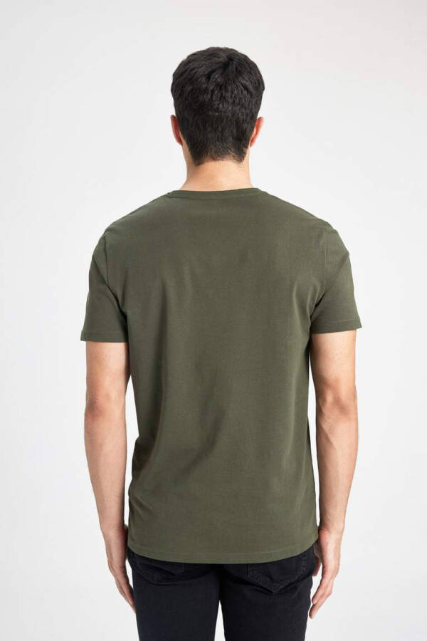 Slim Fit V-Neck Basic Short Sleeve 100% Cotton T-Shirt Khaki - 9