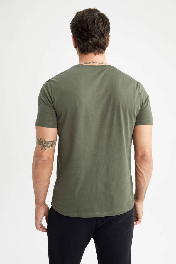 Slim Fit V-Neck Basic Short Sleeve 100% Cotton T-Shirt Khaki - 18