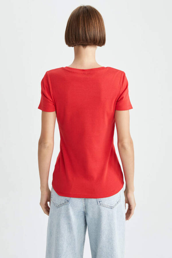 Slim Fit V-Neck Basic Short Sleeve 100% Cotton T-Shirt Red - 5