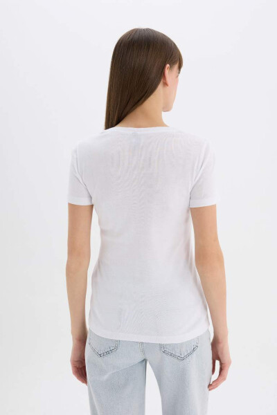 Slim Fit V-Neck Basic Short Sleeve 100% Cotton T-Shirt White - 6