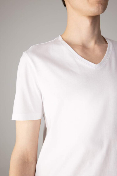 Slim Fit V-Neck Basic Short Sleeve 100% Cotton T-Shirt White - 3