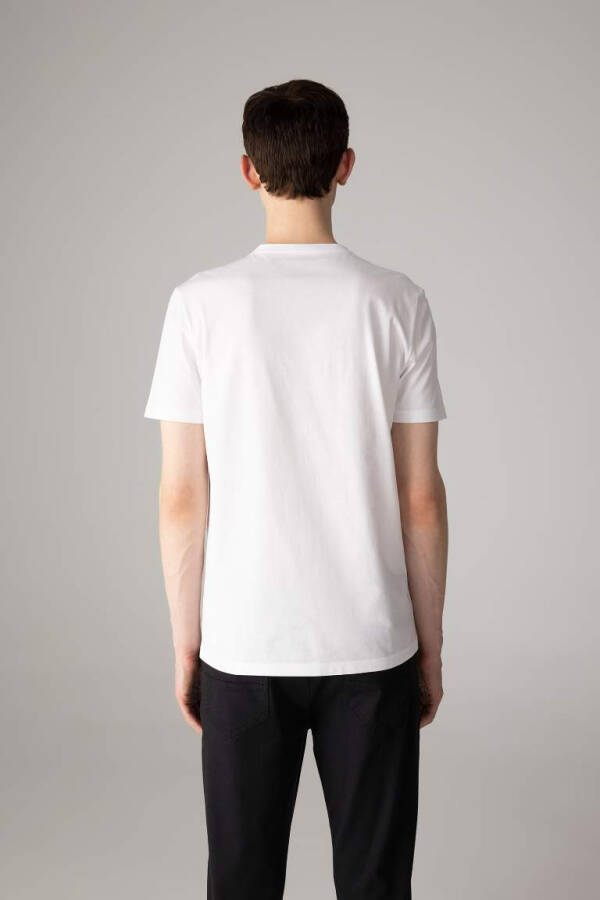 Slim Fit V-Neck Basic Short Sleeve 100% Cotton T-Shirt White - 4