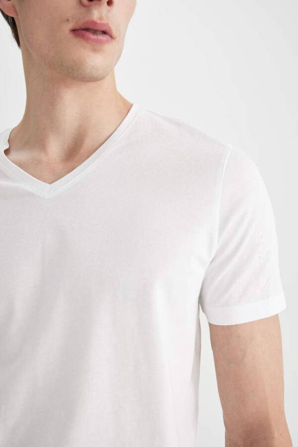 Slim Fit V-Neck Basic Short Sleeve 100% Cotton T-Shirt White - 8