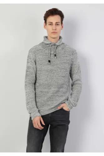 Slim Fit V-Neck Men's Grey Melange Sweater - 4
