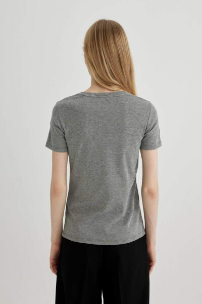 Slim Fit V-Neck Ribbed Short Sleeve T-Shirt Grey Melange - 6