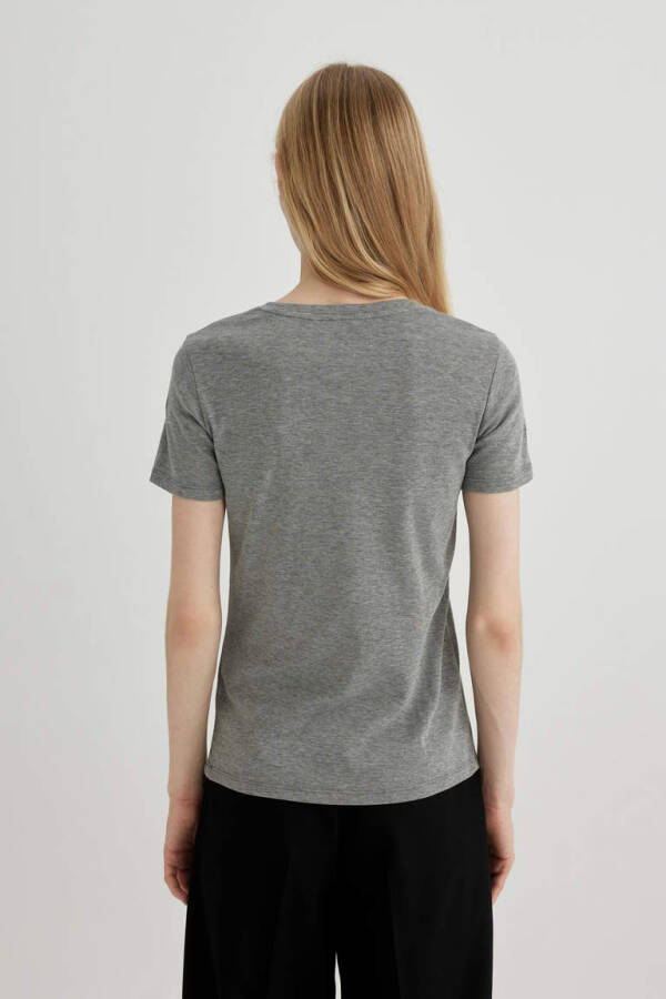 Slim Fit V-Neck Ribbed Short Sleeve T-Shirt Grey Melange - 6