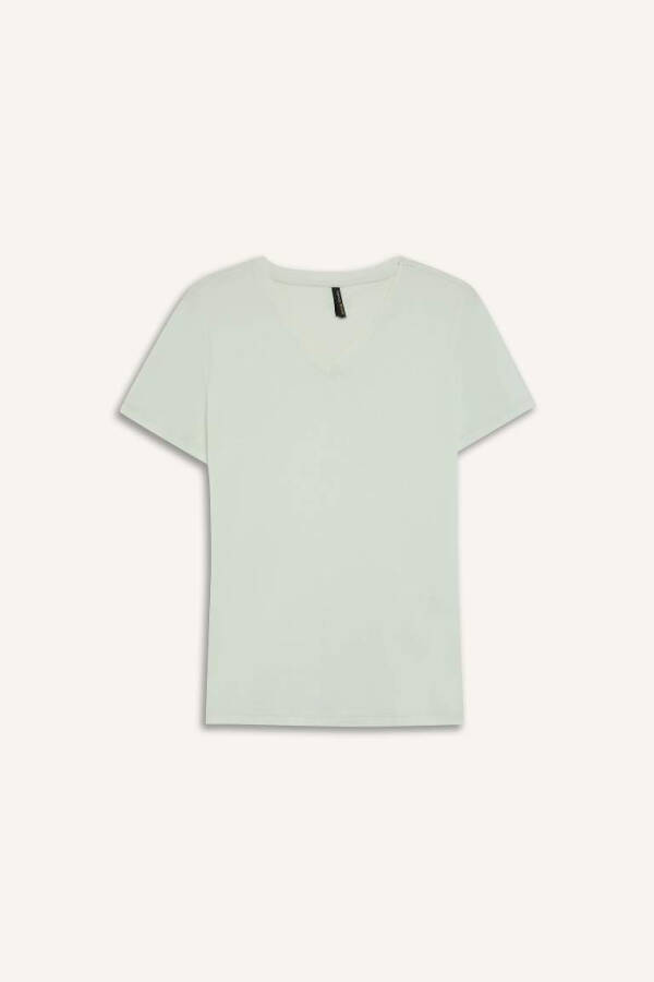 Slim Fit V-Neck Ribbed Short Sleeve T-Shirt Navy Blue - 1