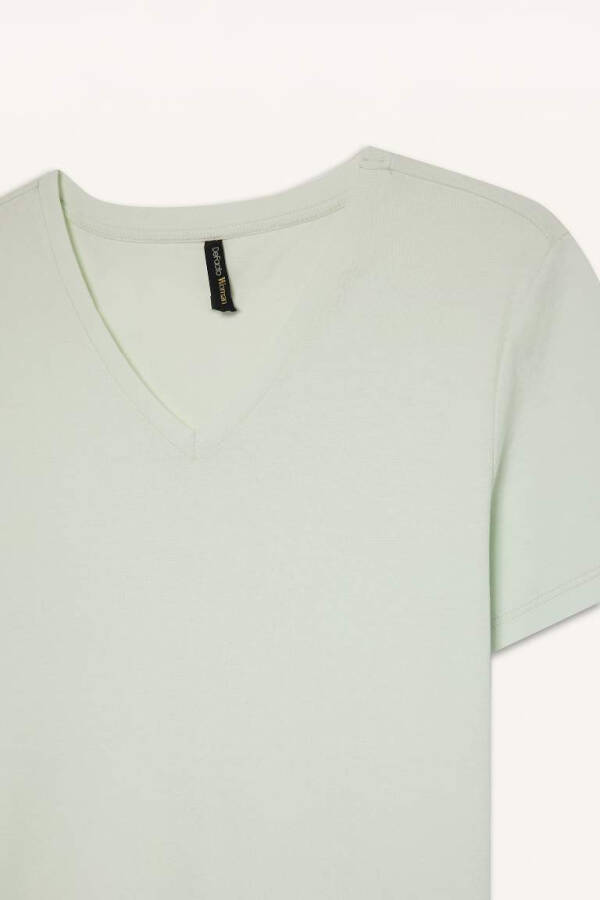 Slim Fit V-Neck Ribbed Short Sleeve T-Shirt Navy Blue - 2