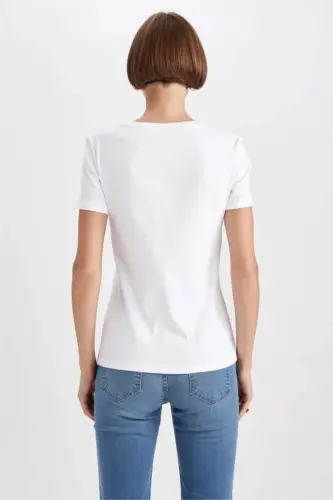 Slim Fit V-Neck Short Sleeve 100% Cotton T-Shirt White - 5